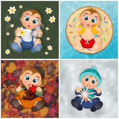illustration of baby in the four seasons