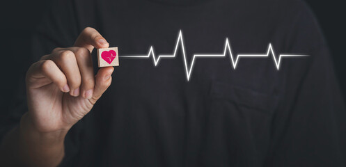 Health care, organ donation, life insurance, world heart day, world health day concept. Hand...