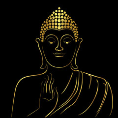 Golden buddha bless sketch with golden border element isolate on black