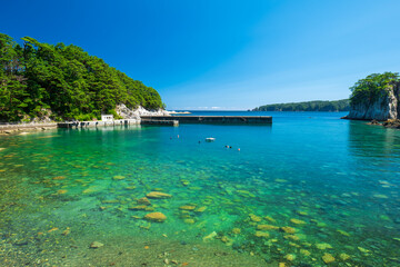 Obraz premium 夏の青空と岩手県宮古市の浄土ヶ浜
