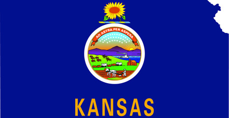 Simple flat flag map of the Federal State of Kansas, USA