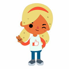 Obraz premium Cute cartoon girl character on white background. cute girls avatar.Vector illustration