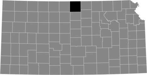 Black highlighted location map of the Jewell County inside gray map of the Federal State of Kansas, USA