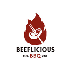 Retro Vintage Beef Delicious BBQ Grill, Barbeque, Barbecue Stamp Label Logo design vector	