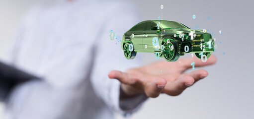Autonomous car with HUD graphic of Navigation system driving