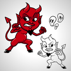 Retro Devil or Demon Growling Illustrated Cartoon Drawing