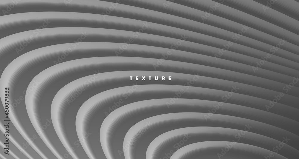 Poster striped gray texture, waves in circles creating background in perspective