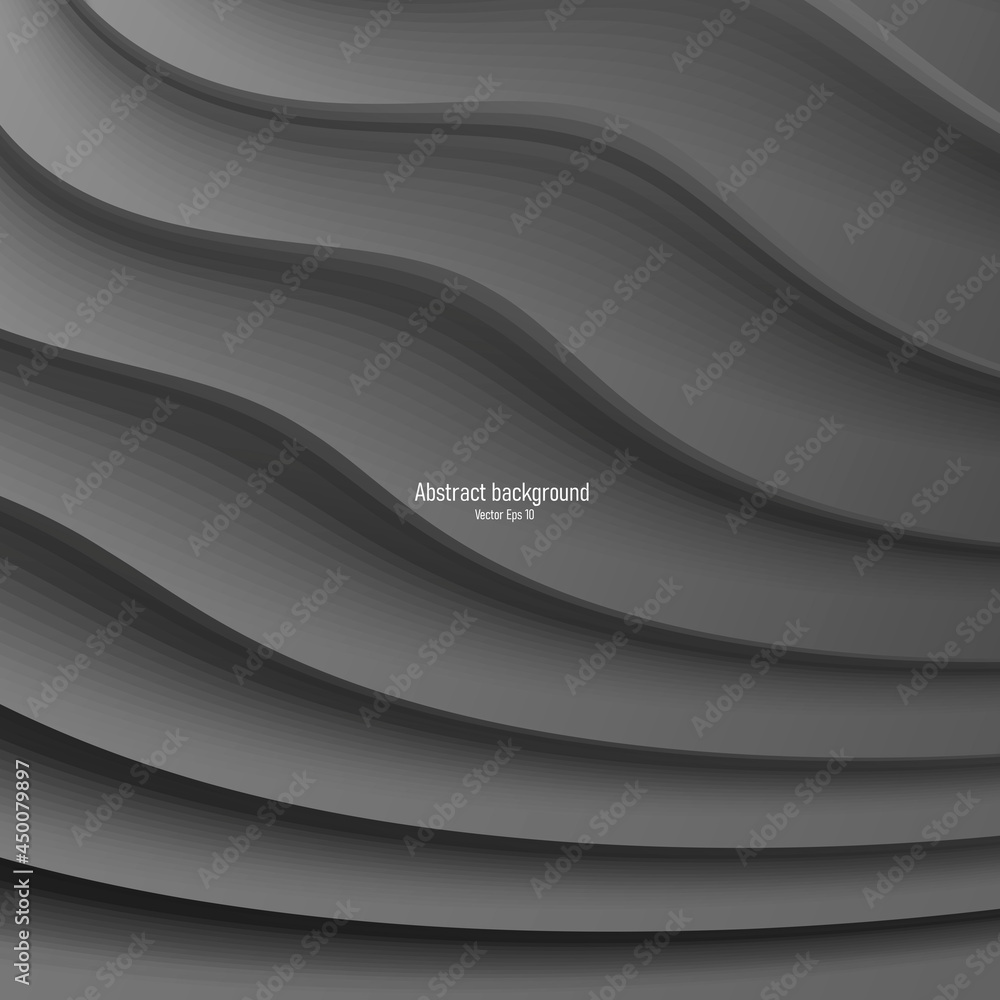 Poster dark black wavy bckground of 3d volume curves creating textured backdrop