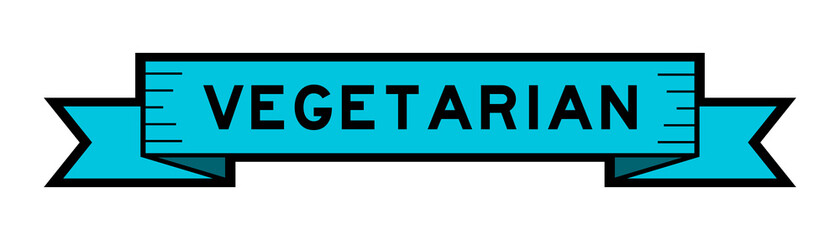 Vintage blue color ribbon banner with word vegetarian on white background