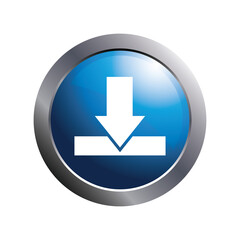 Blue button with download icon. Vector illustration.