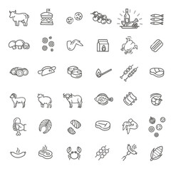 Vector line barbecue icons set on white background