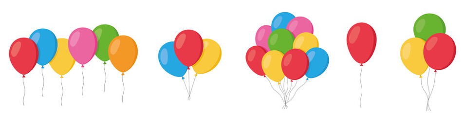 Balloons in cartoon flat style isolated set on white background. Bunch of balloons - stock vector.