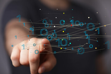 Neural network 3D illustration. Big data and cybersecurity