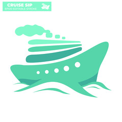 Cruise Ship Flat Color Vector Design for Icon, Symbol, and Logo. EPS 10 Editable Stroke