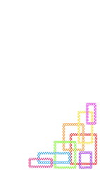 Multiple colorful squares stacked on a white background.