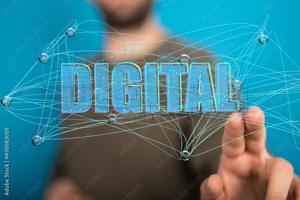 Poster Big data and artificial intelligence concept. Machine learning and cyber mind domination