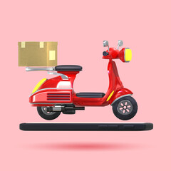 Delivery service scooter. 3d illustration