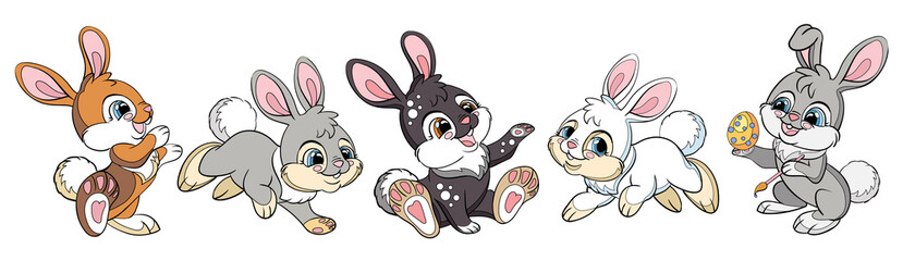 Set of cute cartoon rabbit cubs vector