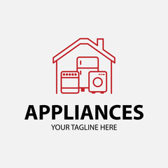 Modern minimalist home appliance store logo. Refrigerator stove and washing machine icon.