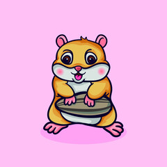cute hamster, with sunflower seeds, cartoon vector illustration