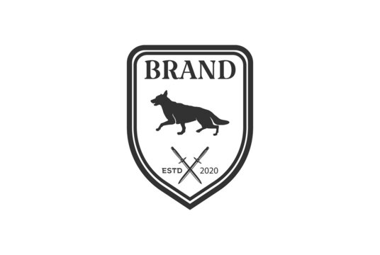 Shield with German Shepherd Dog for Rescue Guard Security Logo Design Vector