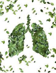  lungs with fresh green leaves as symbol of healthy lungs. World Tuberculosis Day or World Lung Day...