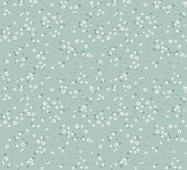 Niedliches Blumenmuster in den kleinen Blüten. Nahtlose Vektorstruktur. Elegante Vorlage für Modedrucke. Druck mit kleinen weißen Blumen. Hellblauer grauer Hintergrund.