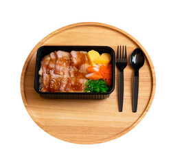 Top View Bacon Teriyaki Rice on a white background