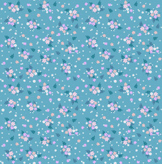 Beautiful floral pattern in small abstract flowers. Small pastel flowers. Pastel Blue background. Ditsy print. Floral seamless background. The elegant the template for fashion prints. Stock pattern.