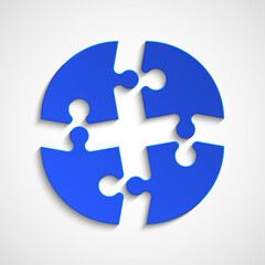 Simple Puzzle four piece round business presentation. Circle outline infograph. 4 Step puzzle contour process diagram. Section line compare puzzle banner.
