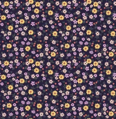 Keuken foto achterwand Kleine bloemen Vector naadloos patroon. Mooi patroon in kleine bloemen. Kleine kleurrijke bloemen. Donkerblauwe achtergrond. Ditsy bloemenachtergrond. De elegante sjabloon voor modeprints. Voorraad vector.