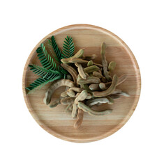 young tamarind in a wooden tray on a white background