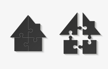 Puzzle house presentation. Home puzzles kit banner. Infographic template with explanatory text field for business statistics. puzzle building illustration. Four pieces home