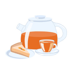 Cheesecake and tea in a transparent cup. Vector