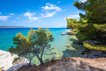 amazing azure coast in Baska Voda on Makarska riviera, Dalmatia region of Croatia
