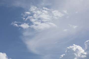 The clouds in the blue sky or the blue sky are beauty.Everything lies above surface Earth atmosphere and outer space is sky,Cloud on sky blue or azure sky is beauty.