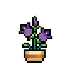 Image of pixel lily flower with pot. Vector illustration for a retro game. cross stitch pattern