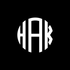 HAK letter logo design. HAK modern letter logo with black background. HAK creative  letter logo. simple and modern letter HAK logo template, HAK circle letter logo design with circle shape. HAK   - obrazy, fototapety, plakaty