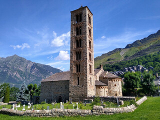 UNESCO World Heritage.
First Romanesque church of Sant Climent in the village of Taüll. (12 century). Valley of Boi. Spain. 