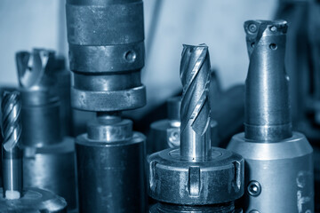 The close-up scene of flat end mill cutter for milling machine.