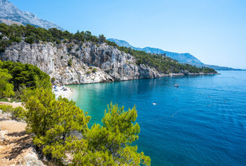 Fototapeta na wymiar view on Nugal beach in Makarska , Dalmatia region of Croatia