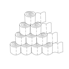 A pyramid of toilet paper rolls. Toilet paper in the form of a pyramid drawn with a contour. Vector icon illustration