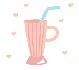 A cocktail, a milky summer drink. Vector illustration of a cocktail glass in the doodle style