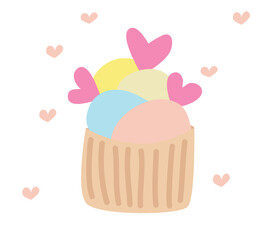 Cute pink cupcake with cream and hearts. Vector illustration for Valentine's Day