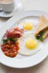 Plate of english breakfast set ready for breakfast