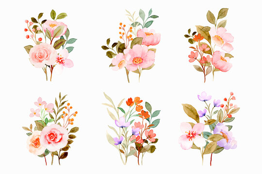 Watercolor Pink Floral Bouquet Collection