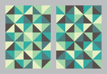 Obraz premium Abstract geometric pattern background. Bauhaus art style brown and green color. Triangle and square shape. Design for print, cover, poster, flyer, banner, wall, brochure, card. Vector illustration.