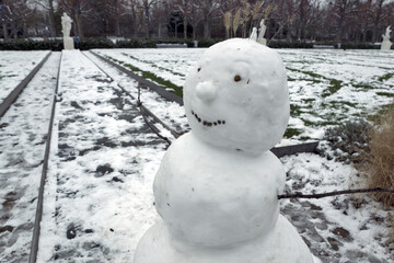 Karlsruhe, Germany: baroque garden in winter with snowman