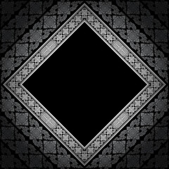 Silver thai art pattern frame diamond shape. Retro antique style. Traditional vintage ornament. Decorative design elements for publication, card, poster, brochure, menu, wall. Vector illustration.
