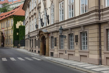 Fototapeta na wymiar Street view with ancient buildings in Prague, Czech Republic